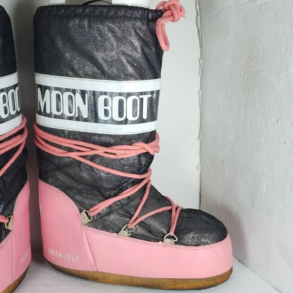 Moon Boot Women's Icon EU 35/38 US 5/7,5 Pink black metalic Tall Ski Snow Boots